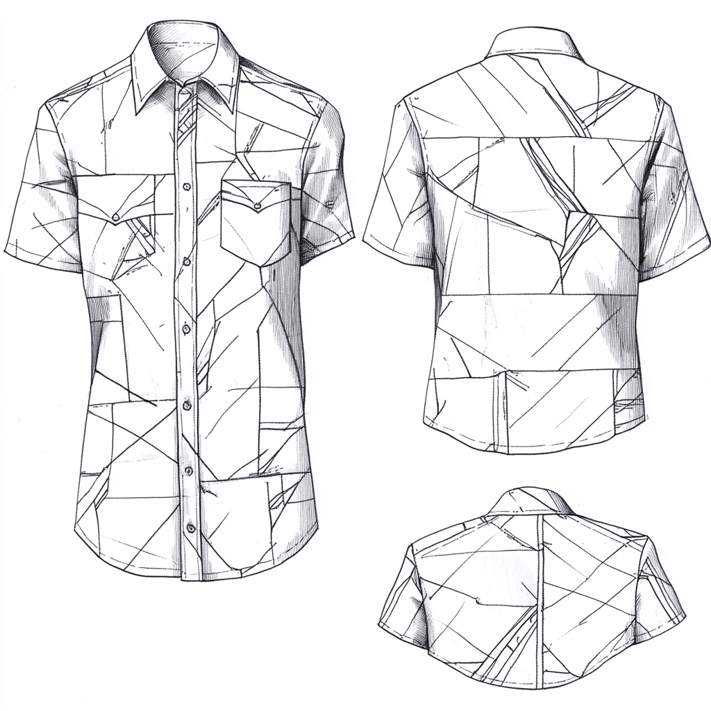 Abstract pattern short-sleeve shirt design with intersecting lines.