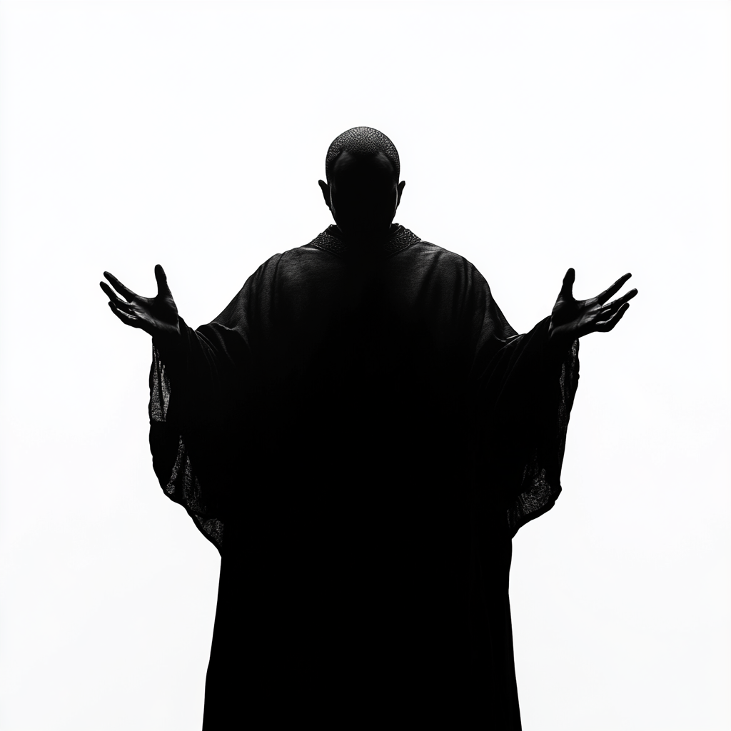 Abstract representation of Old Testament Priest in silhouette.