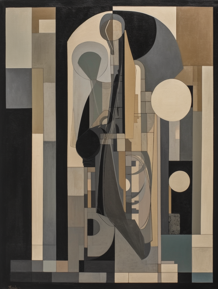 Abstract shapes in beige and black with geometric forms.Sharp.