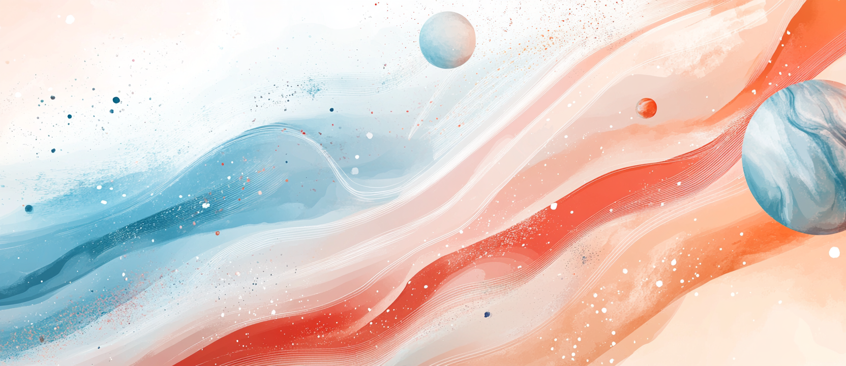 Abstract space art with planets and stars.