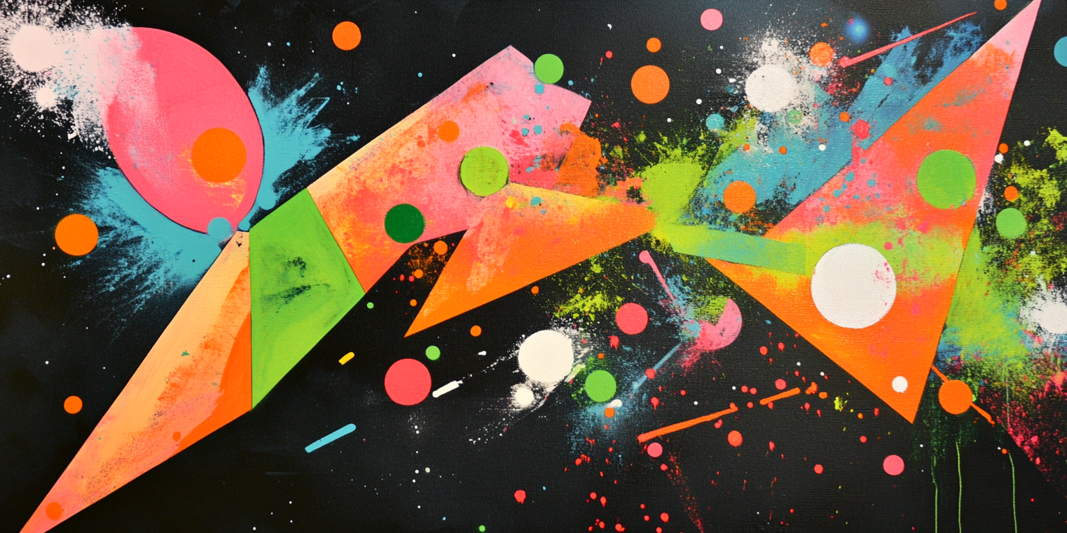 Abstract space artwork with colorful geometric shapes