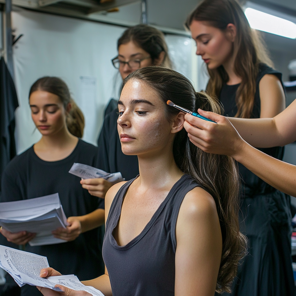 Actor in makeup room getting makeup done