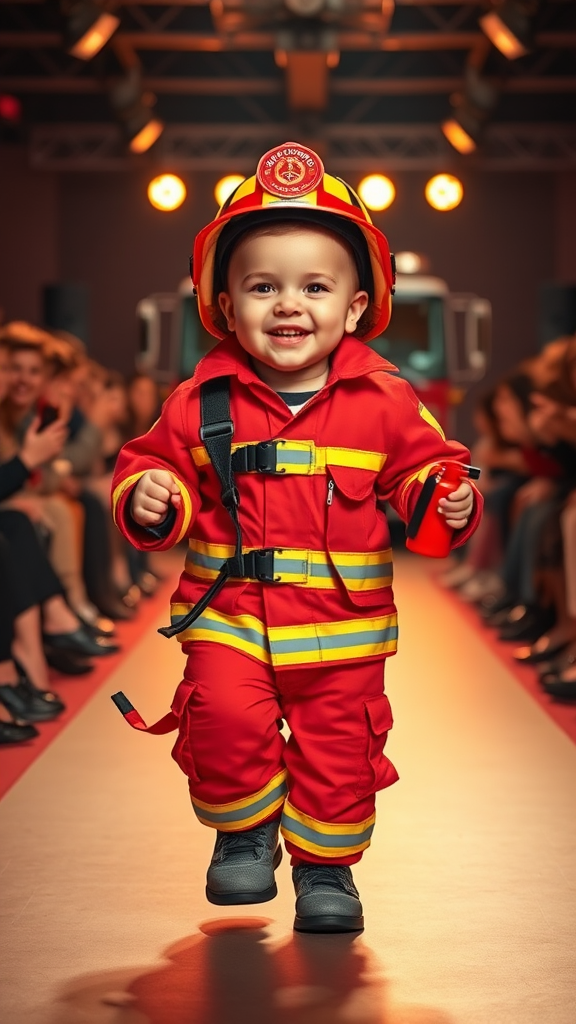 Adorable Baby Firefighter Struts in A Full Runway