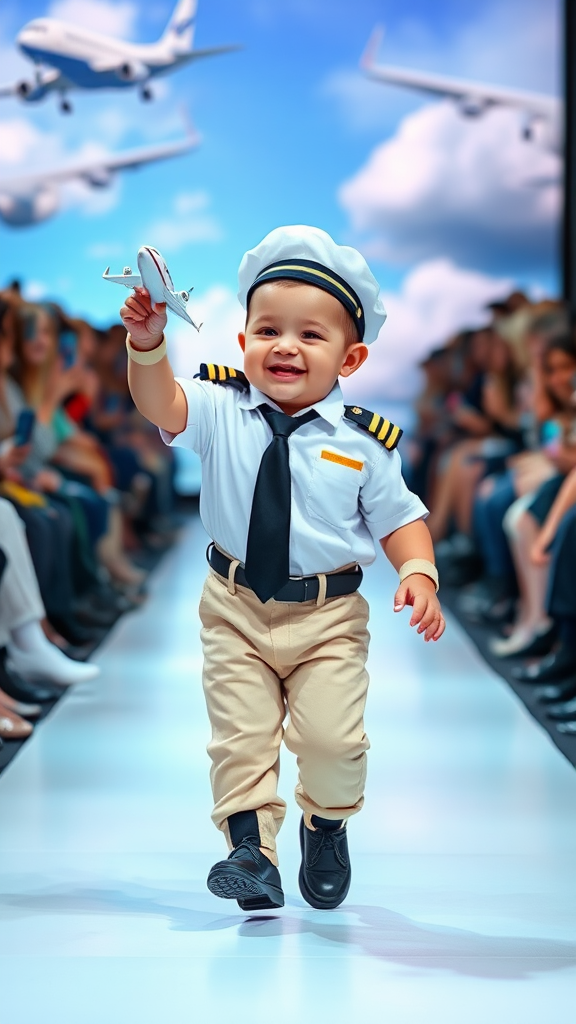 Adorable Baby Pilot Struts with Joyful Confidence!