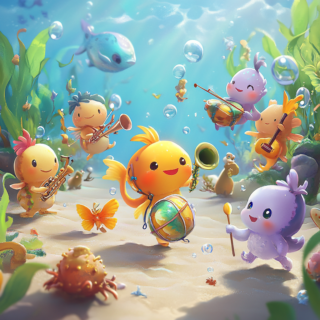 Adorable Fish Parade Playing Musical Instruments - Fishdom Style