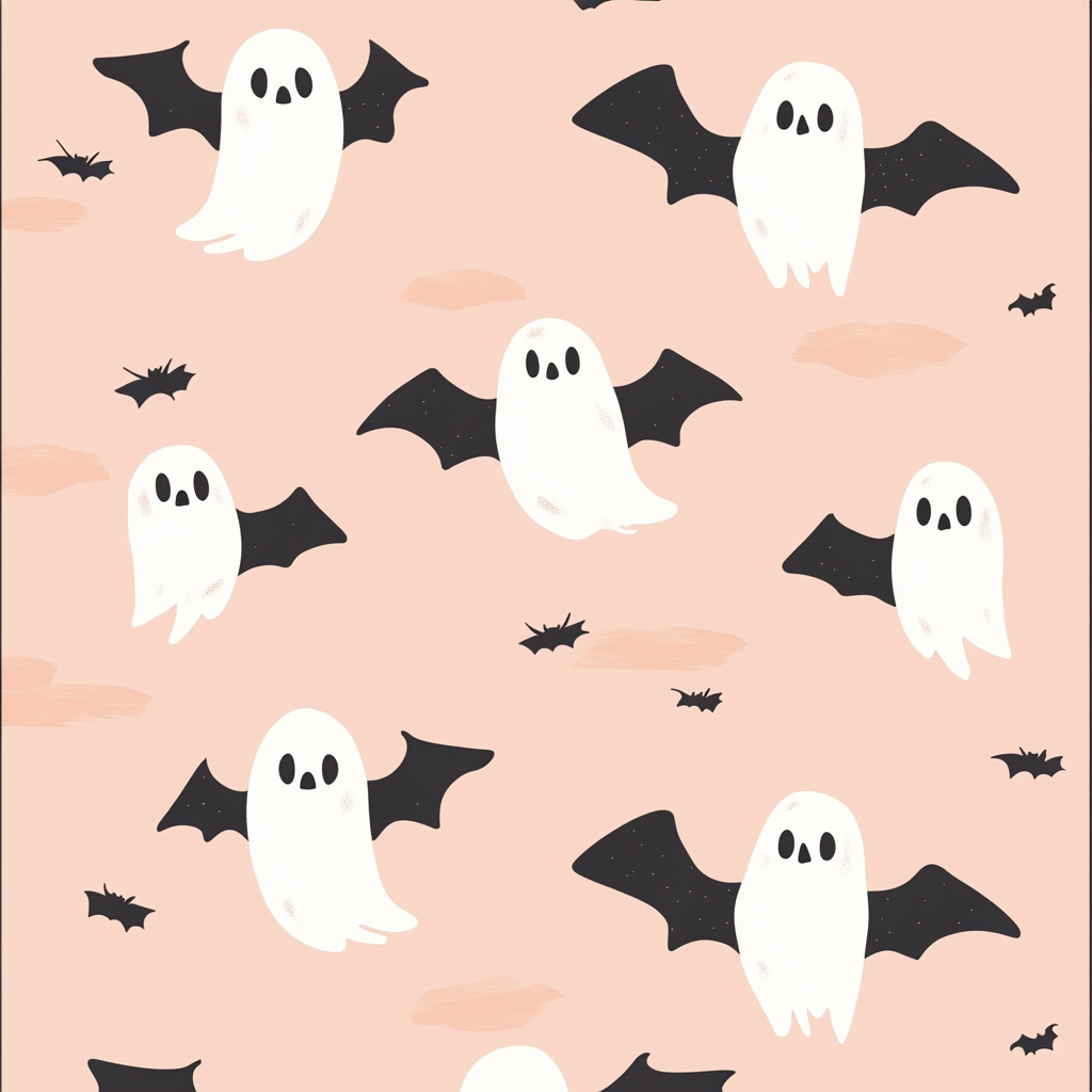 Adorable Halloween Pattern with Pink Background and Ghosts