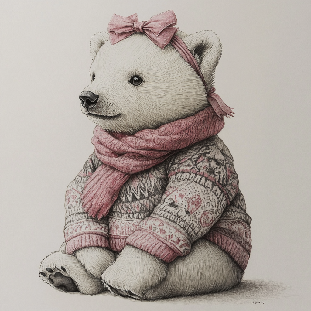 Adorable Polar Bear Cub in New Year's Outfit