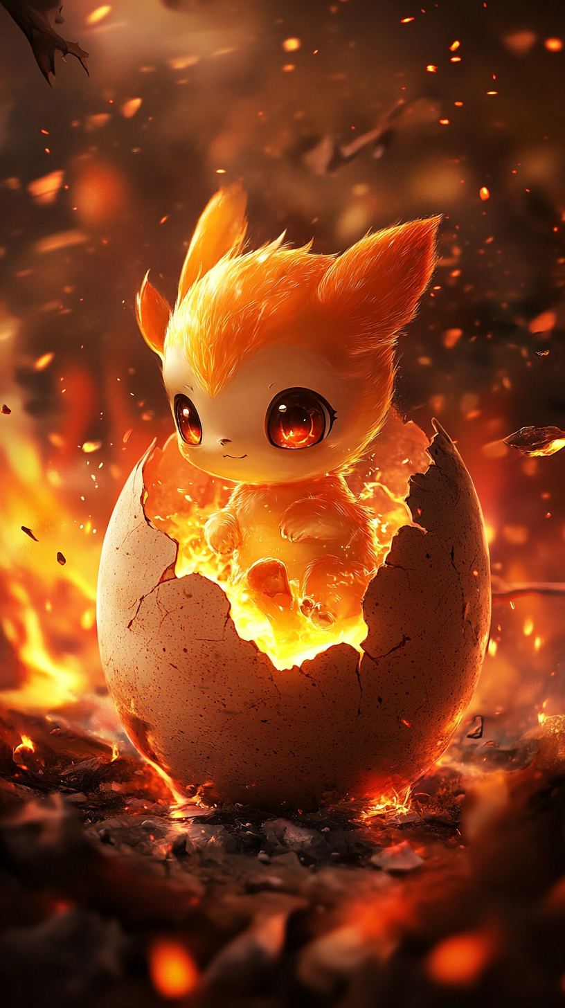 Adorable baby Chimchar hatching from cracked egg in 8K.