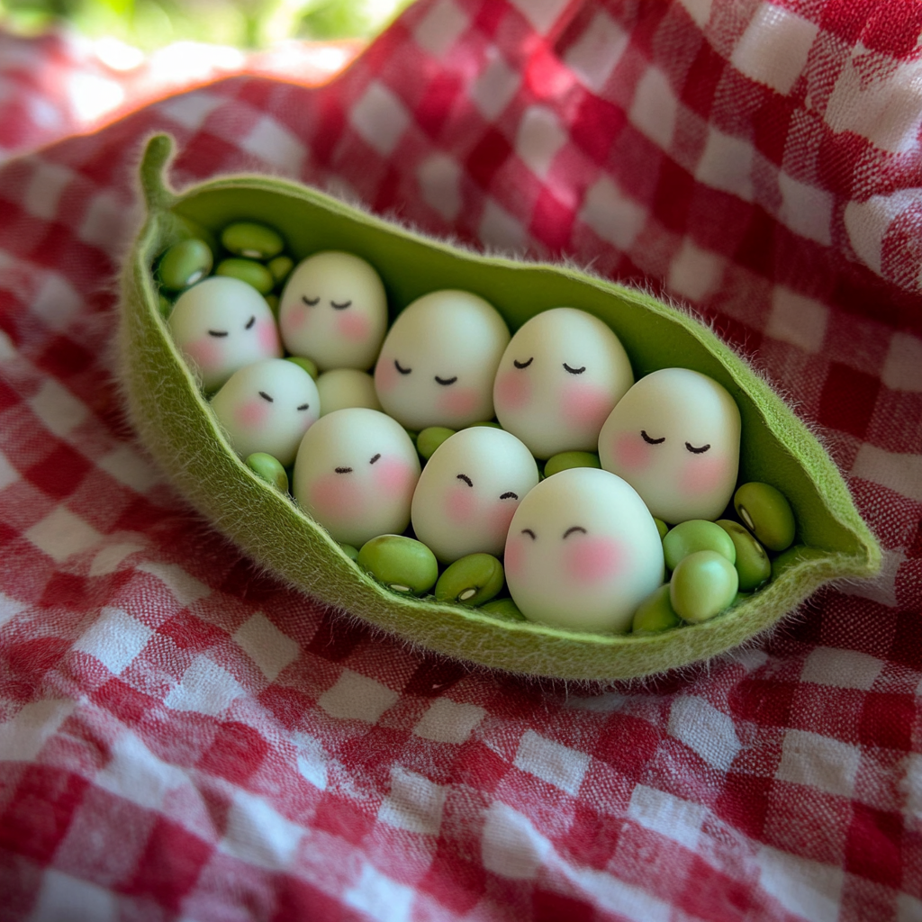 Adorable beans snuggled in green pod, cute photo-op