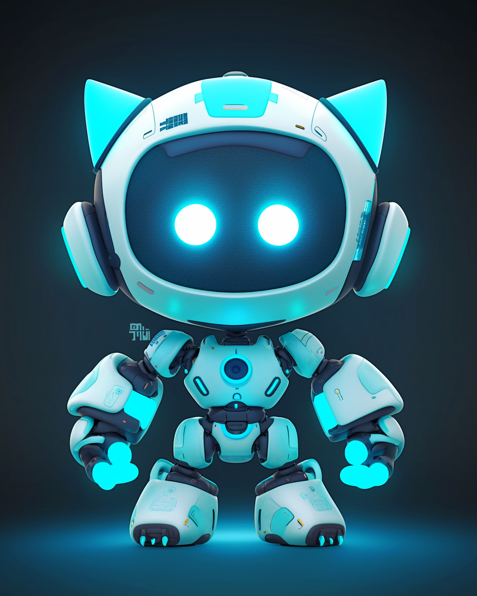 Adorable blue robot in cartoon style design