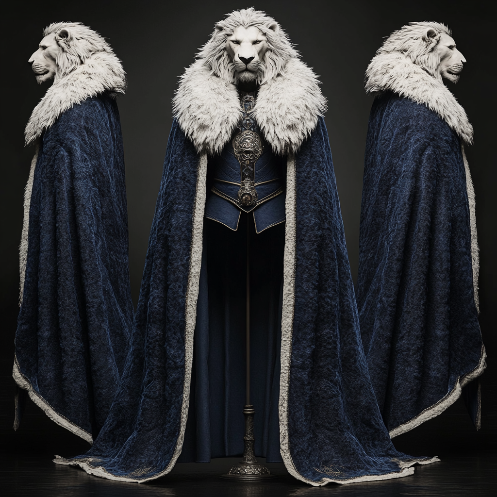 Adventurer's Dark Blue Cloak with White Lion Collar