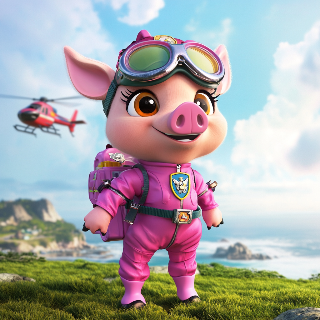 Adventurous Pig Pilot Ready for Rescue Mission