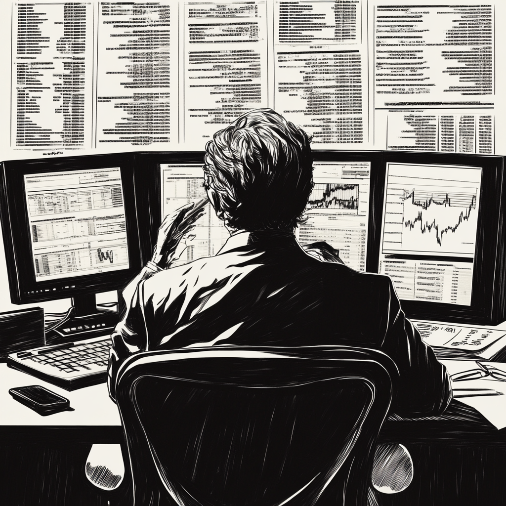 Advisors Analyzing Investor Data, Engraving-Style Poster