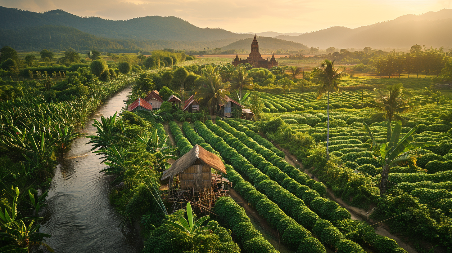 Aerial View of Cambodia's Vibrant Pepper Plantations