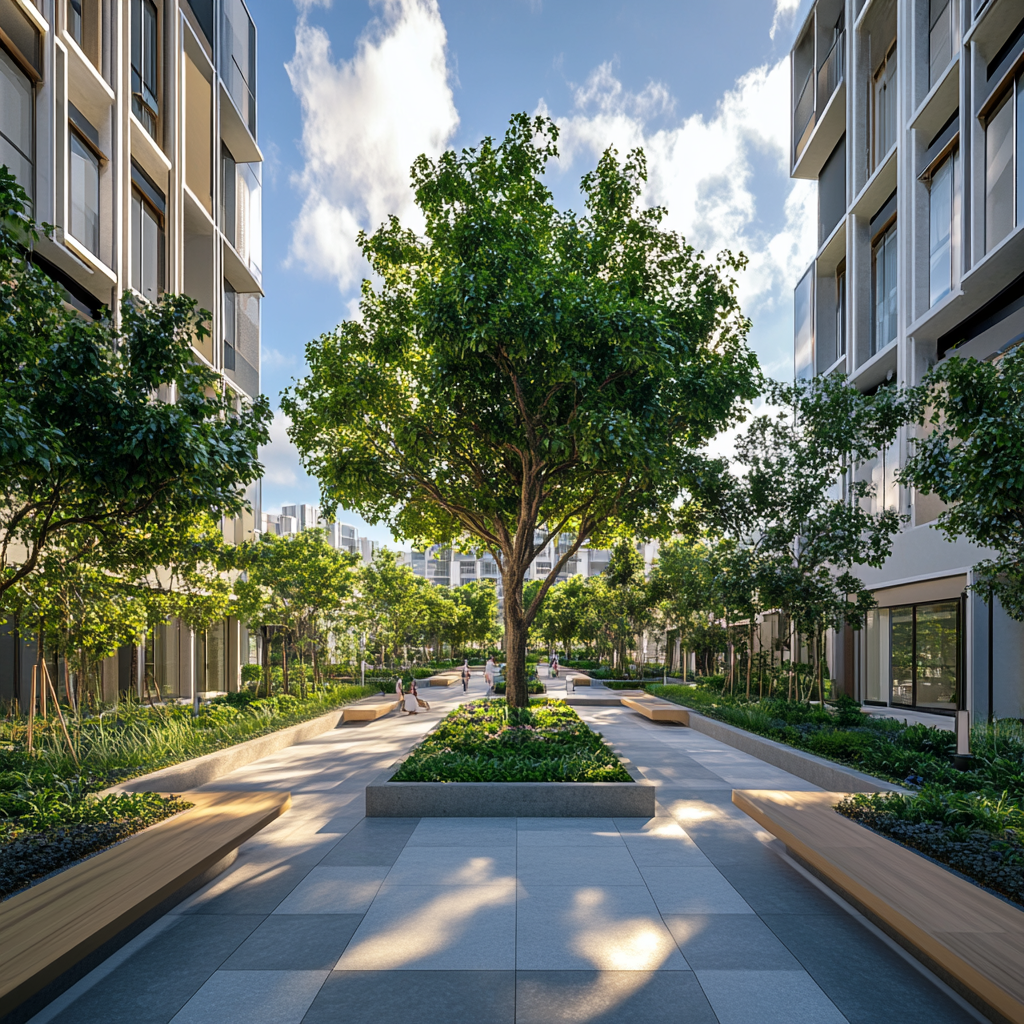 Aerial view of a modern downtown garden oasis