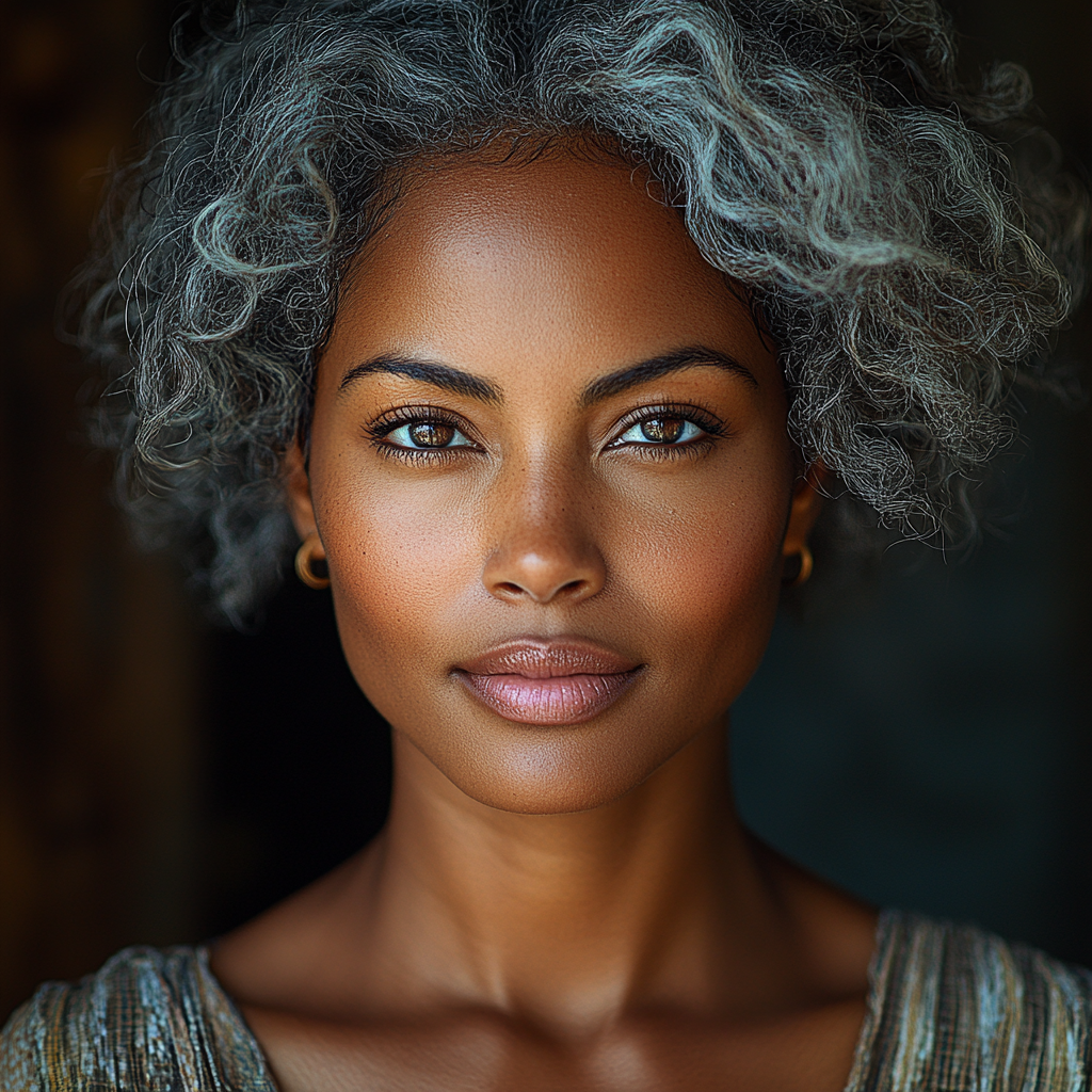 African Caribbean lady with Asian features, slight moon face