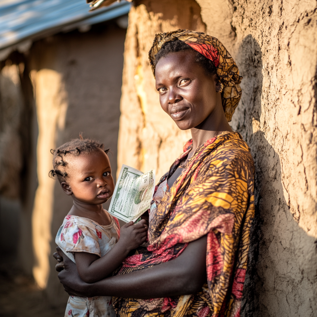 African Woman and Daughter With Money Expressing Gratitude