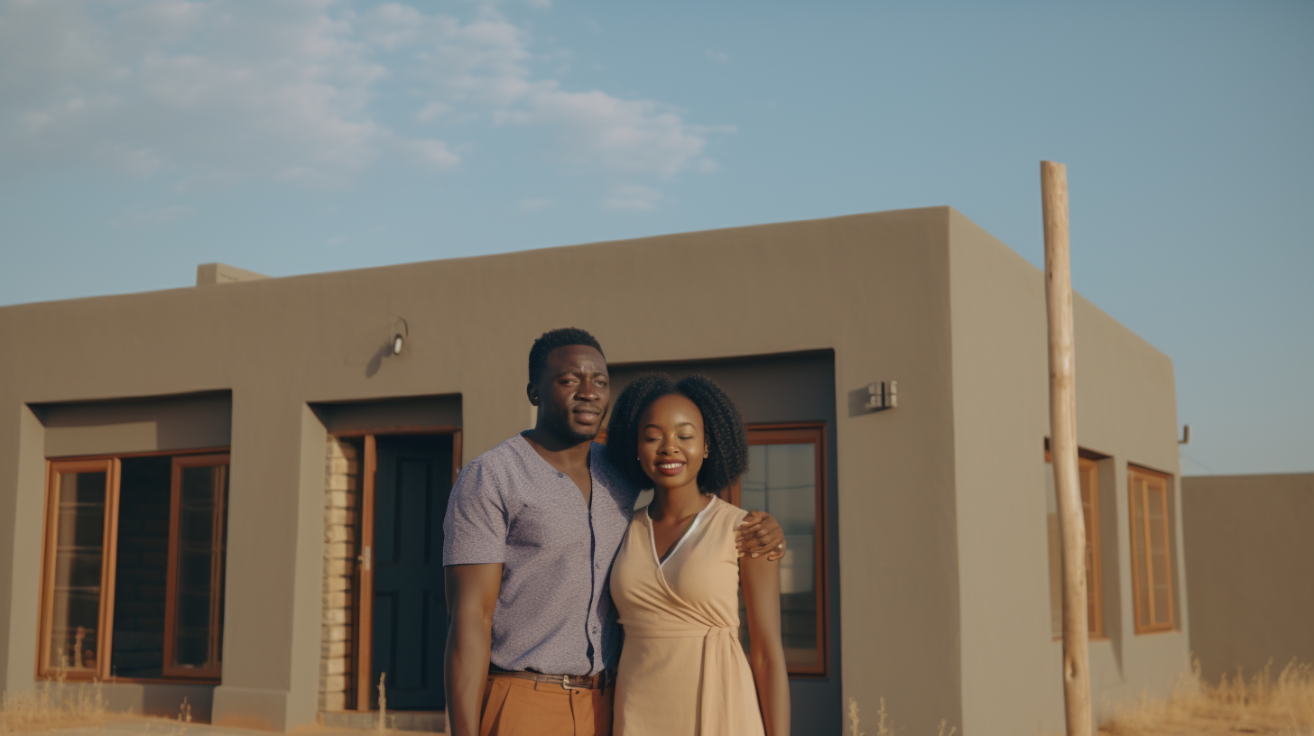 African couple happy in new South Africa home.