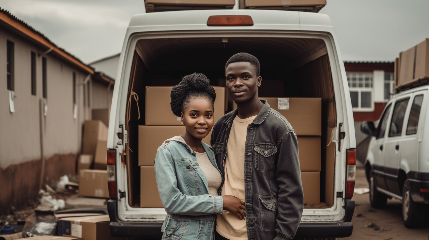 African couple moving into new home in township.