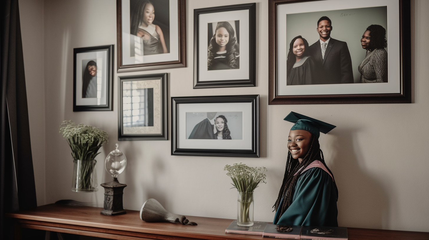 African family home displays graduation photos: Township pride.