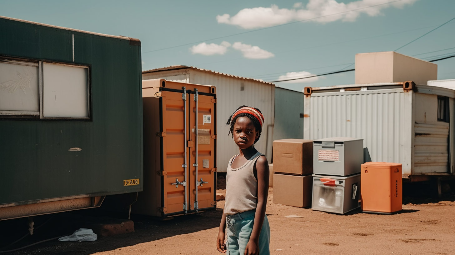 African girl in front of moving van in South Africa