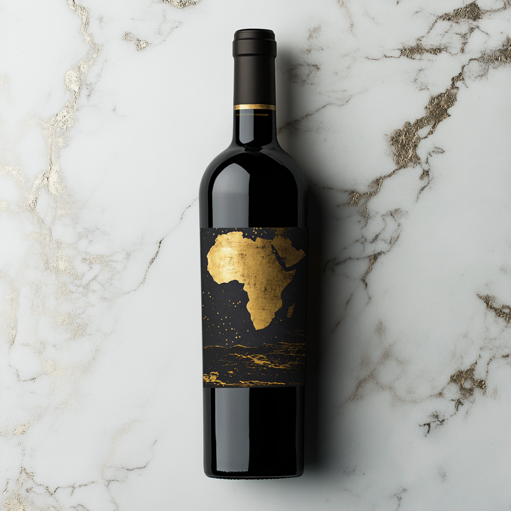 African-inspired Luxury Wine Labels on Marble Surface