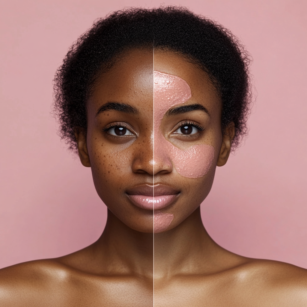 African woman's skin transformation from uneven to clear