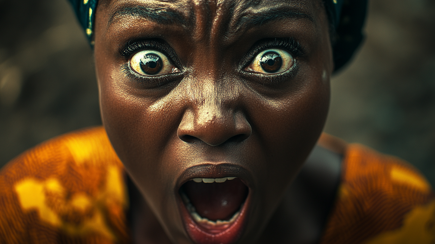 African woman in shock, essence of mythology depicted