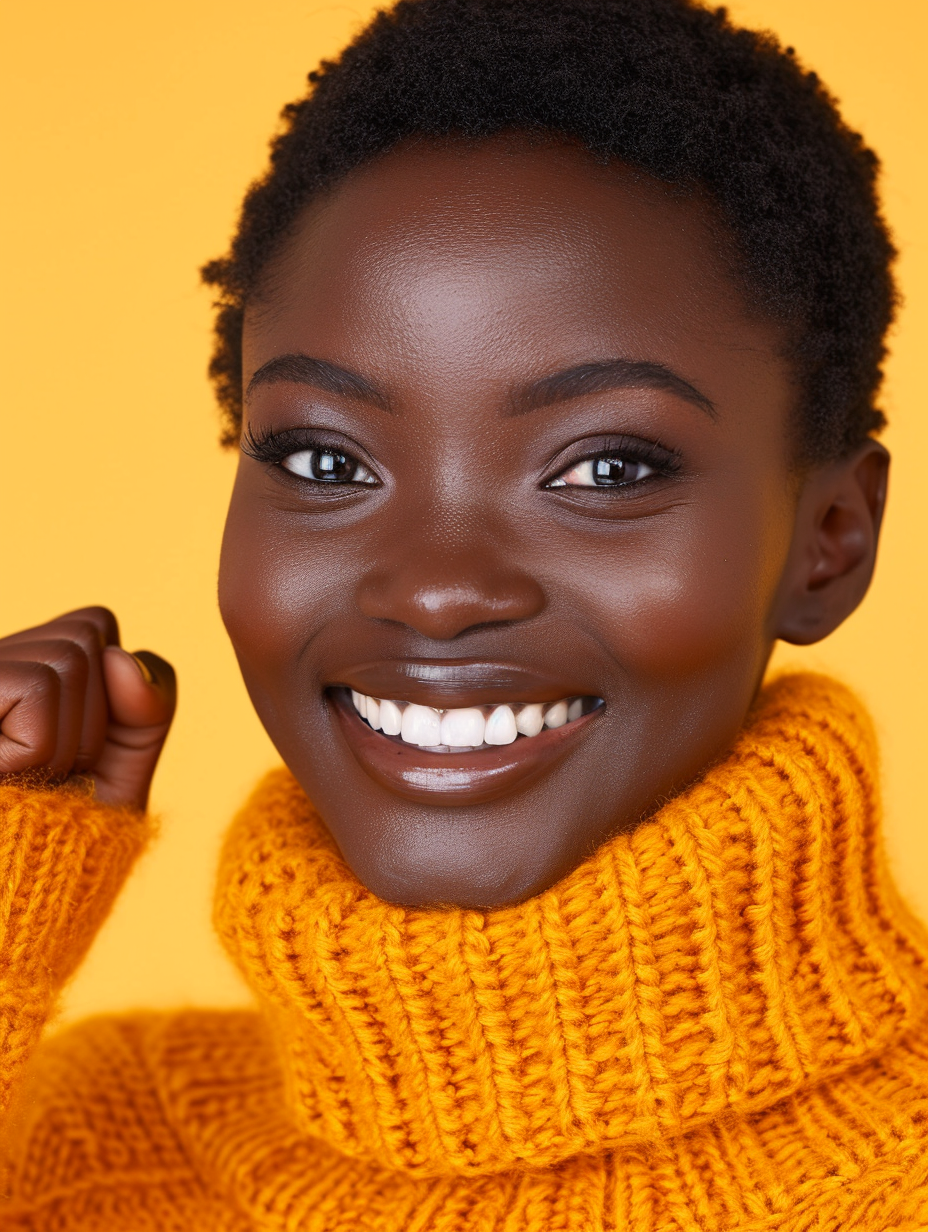 Playful Afro Female Showing Woman's Power with Fist