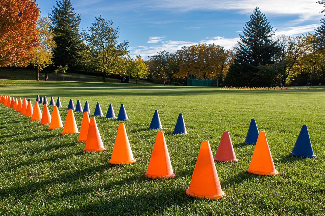 Agility Drill Cones in Wide Open Field