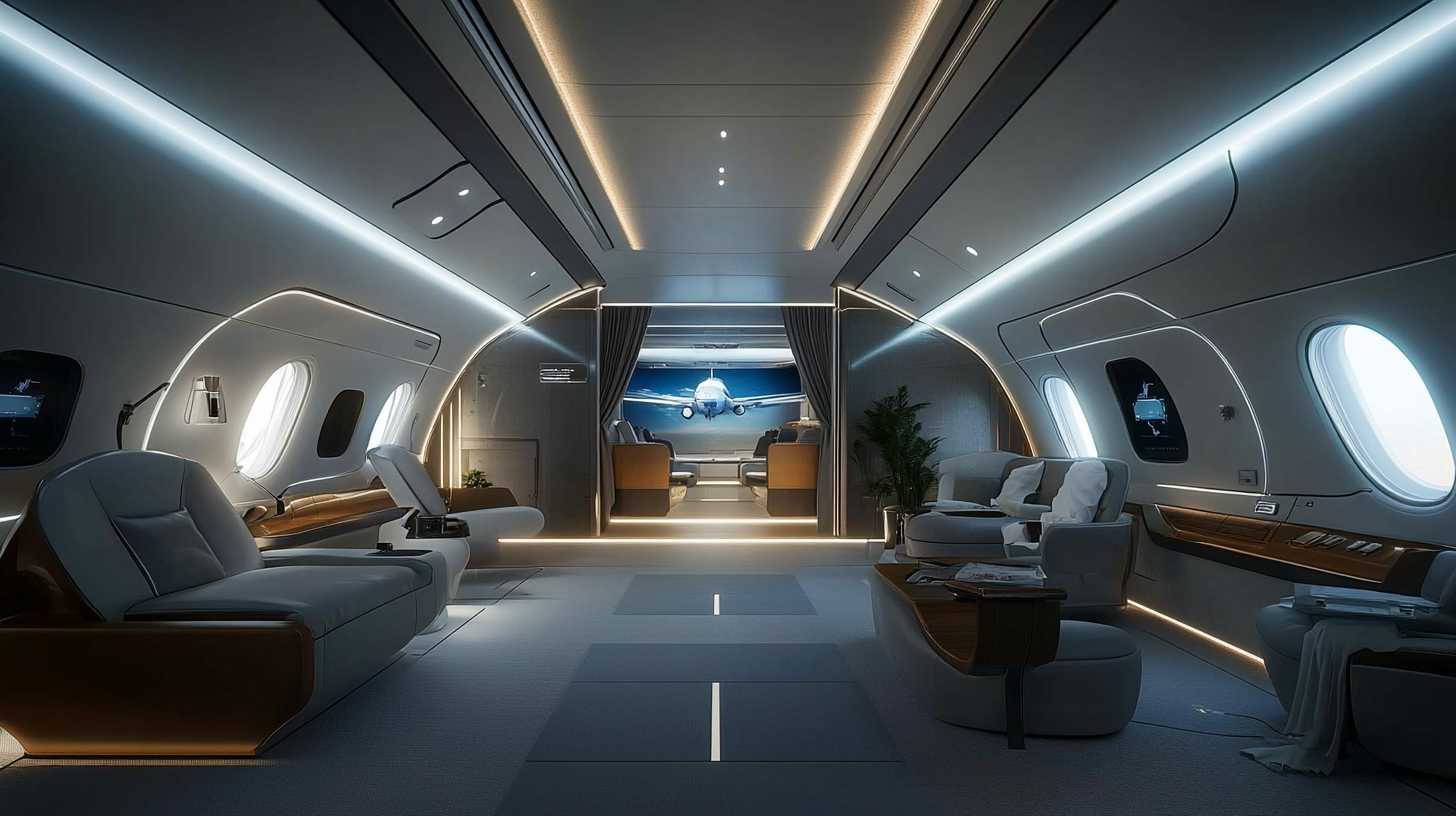 Aircraft interior design studio with widebody aircraft customization.