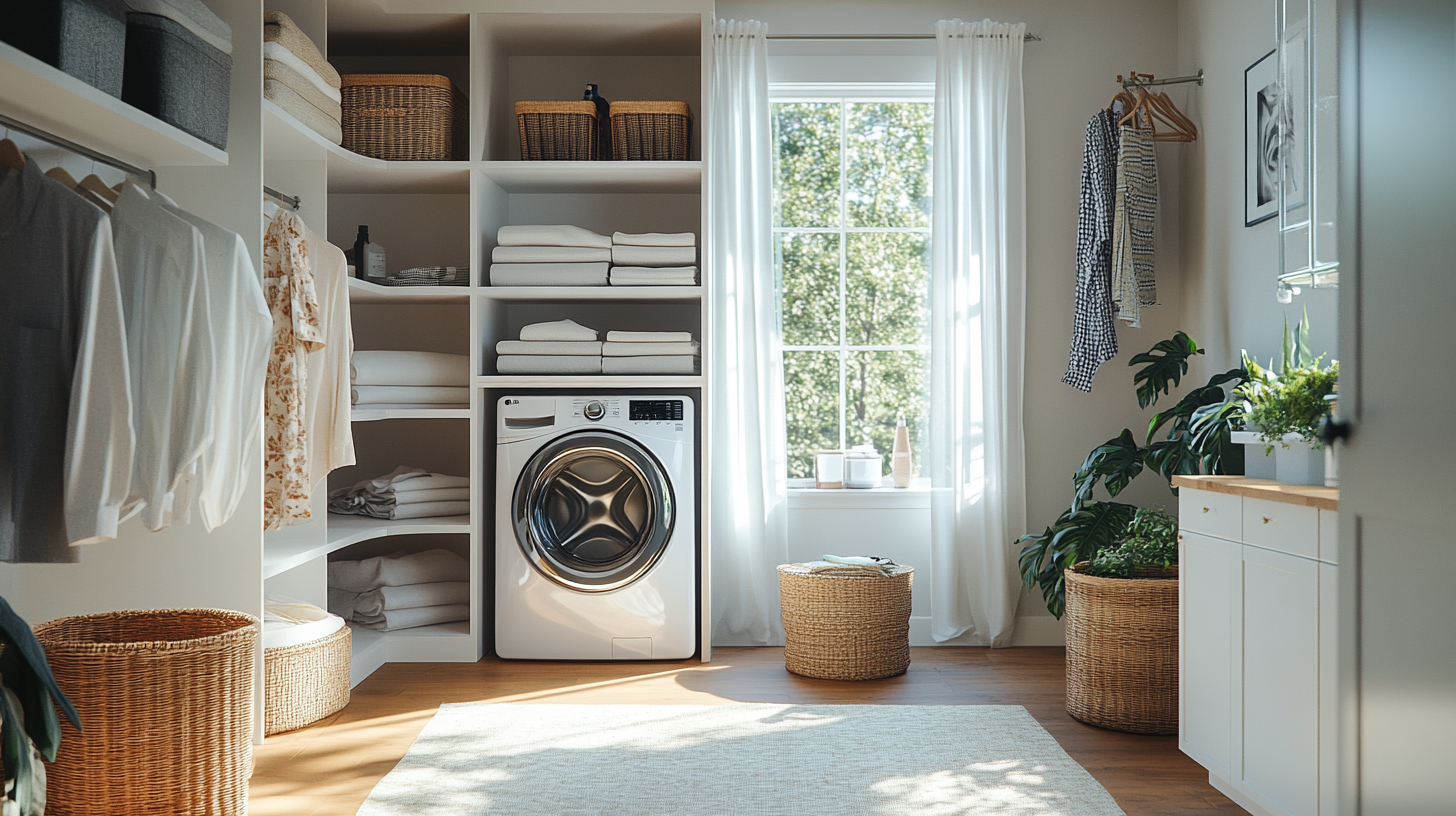 Airy Stacked Laundry Closet with Light Colors