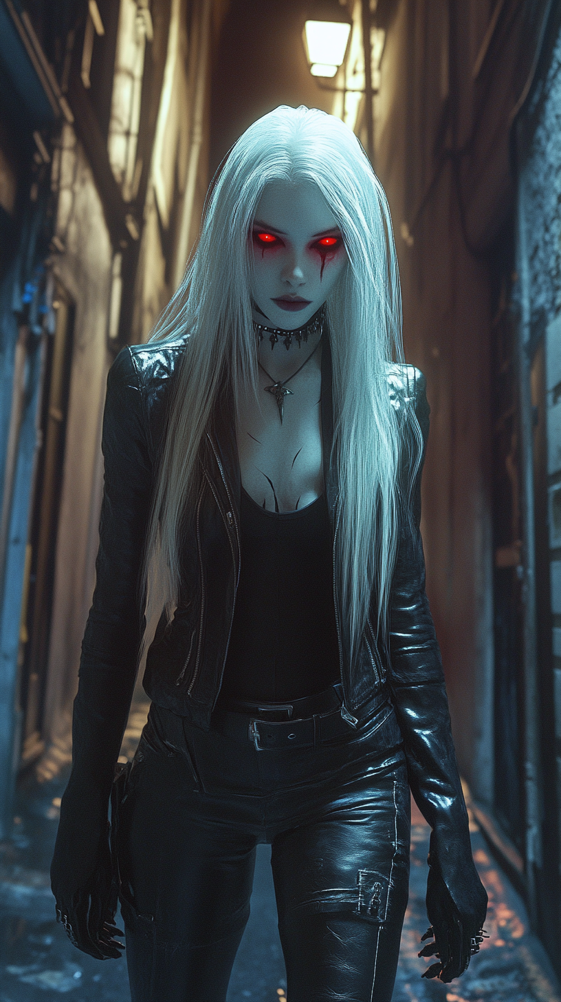 Albino Woman in Gothic Attire in French Alley