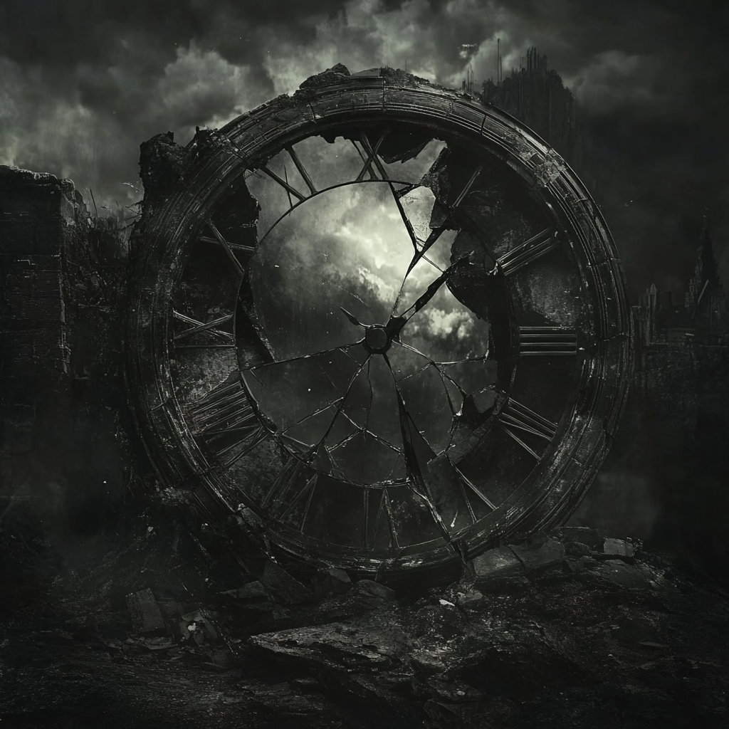 Album Cover Symbolizing Time Passage and Introspection in Dark Tones