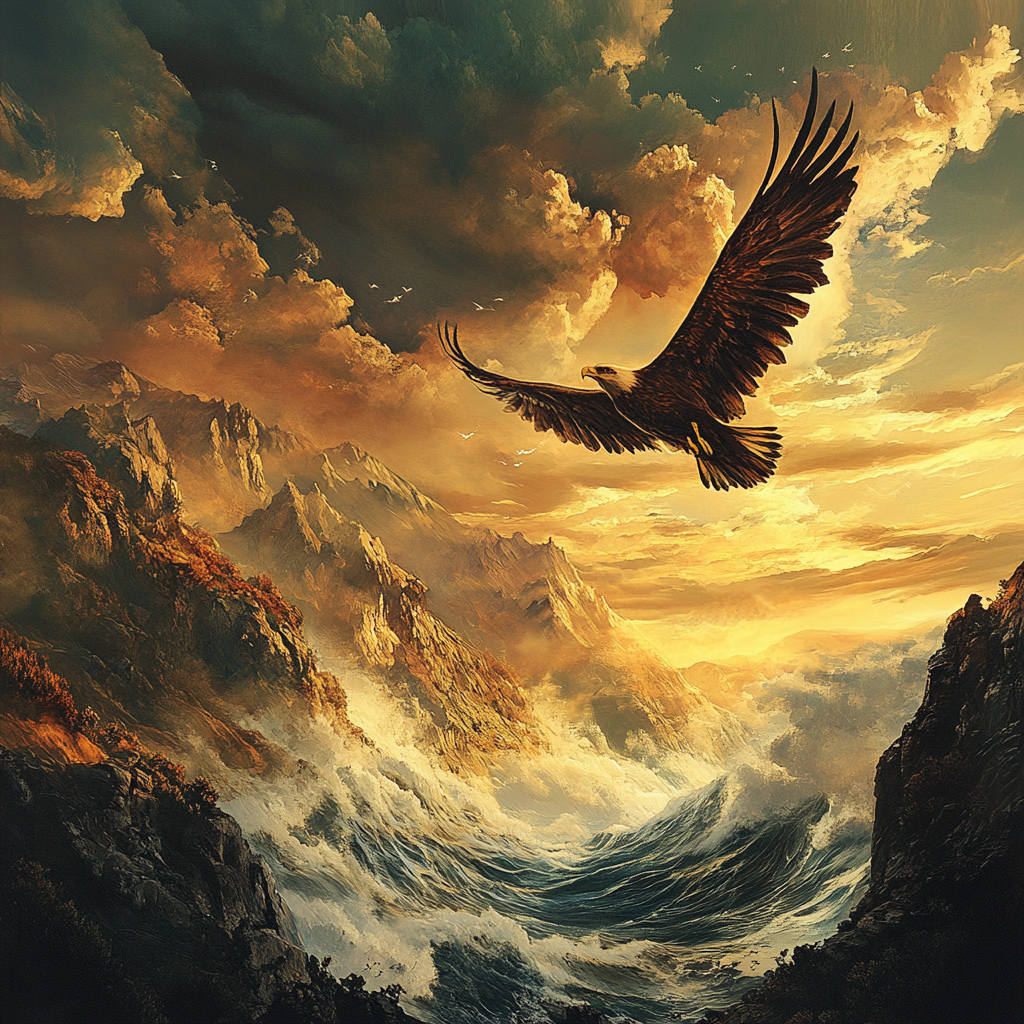 Album cover design: soaring journey over stunning landscape 