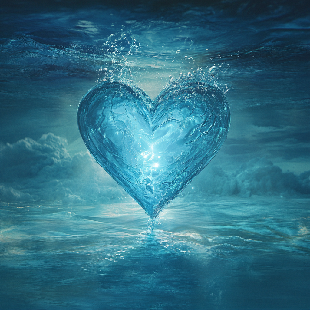 Album cover: heart of water with serene setting.