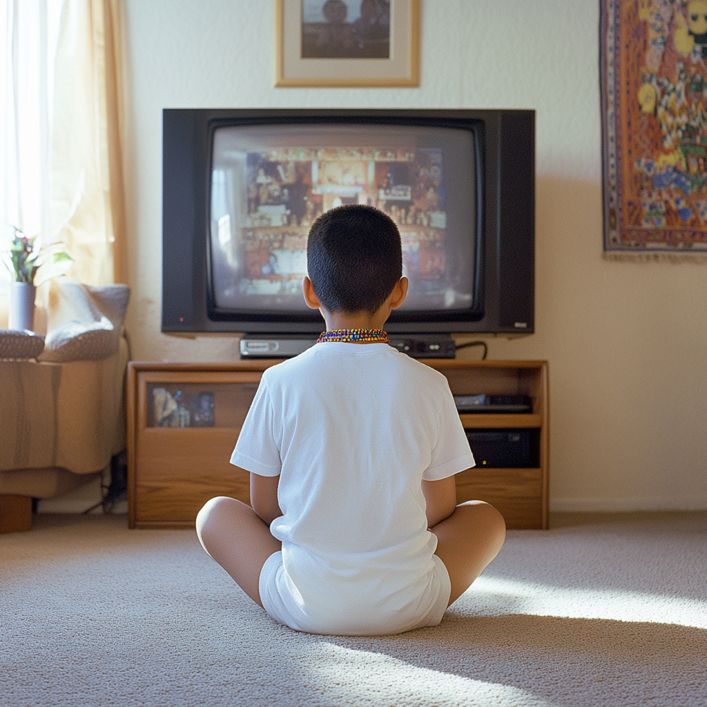 Alex Rivera, 7, plays Atari in 1980s living room.