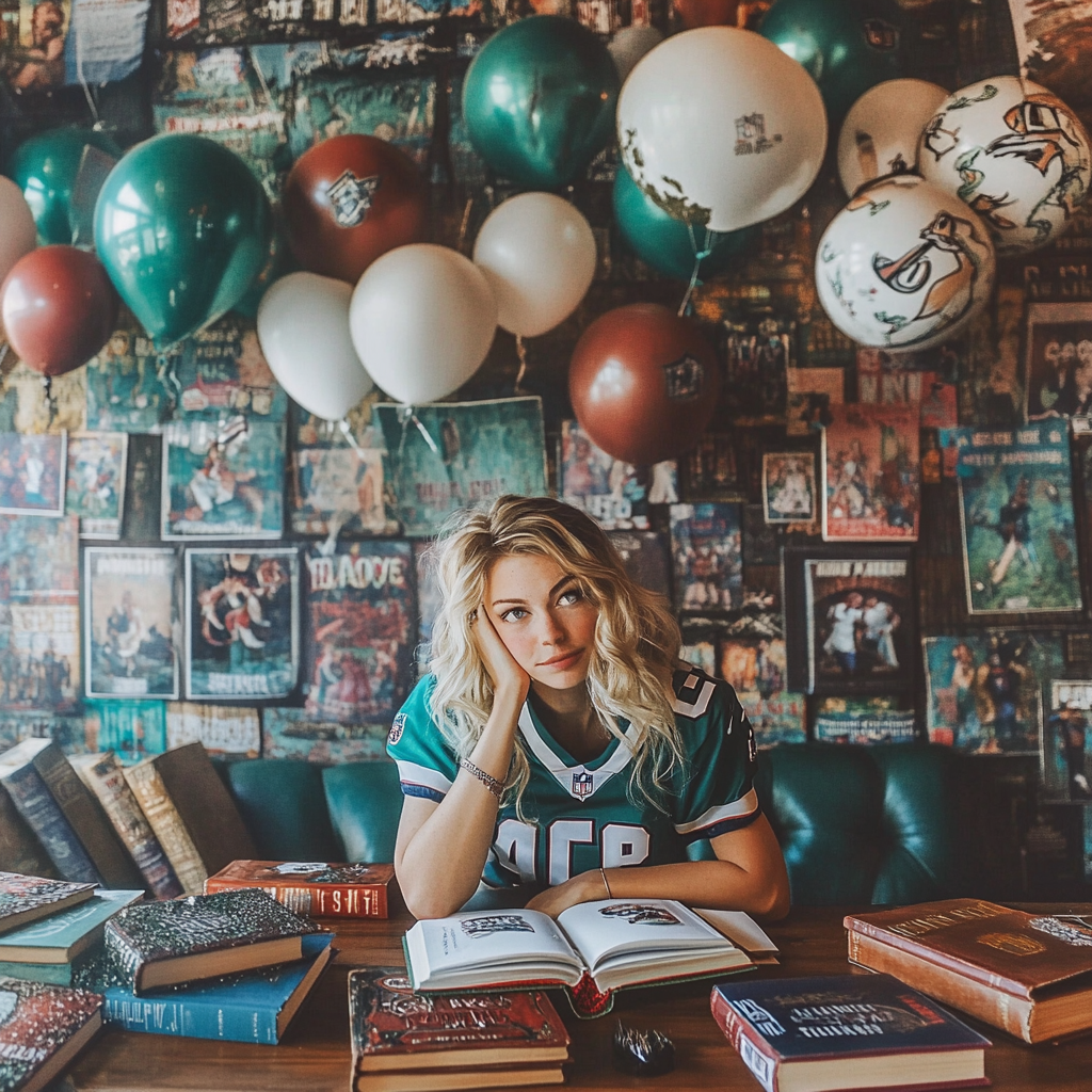 Alice's Birthday Party with Books, Eagles Jersey, Ring.