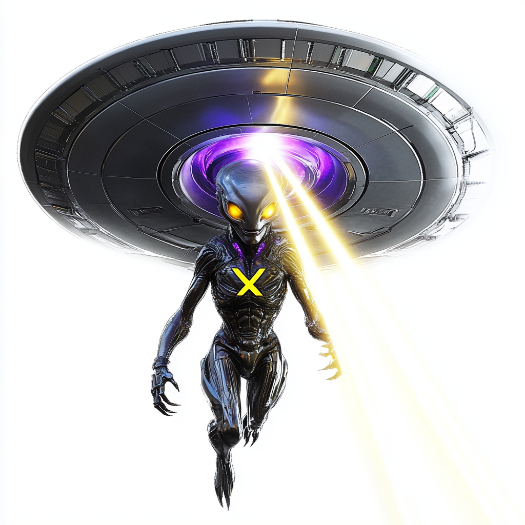 Alien in high tech armor inside UFO beam.