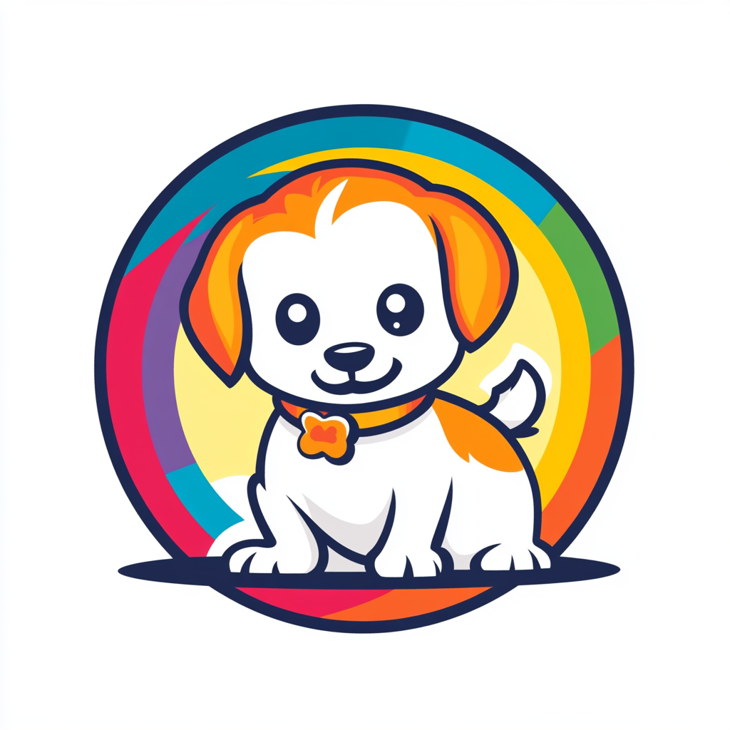 Alt Image Text: Graphic, colorful logo of puppy being groomed.