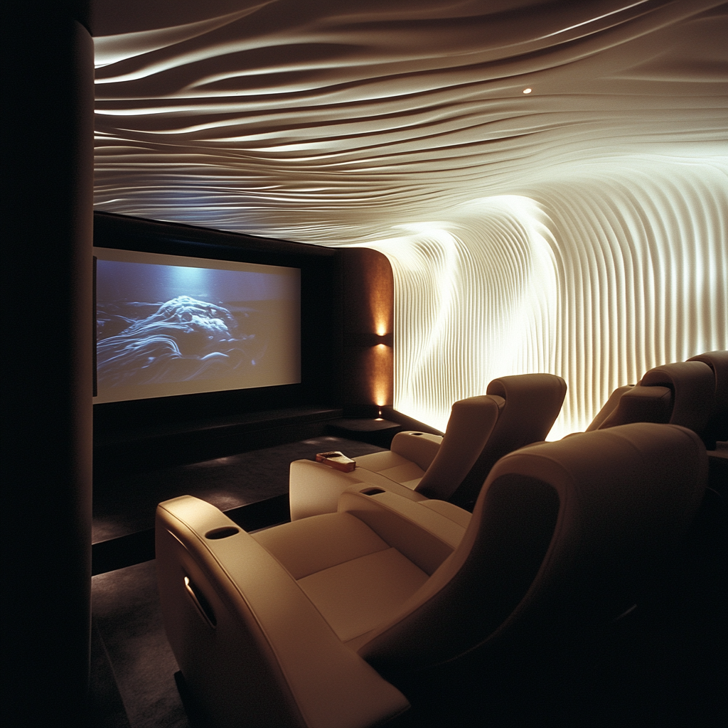 Alvar Aalto inspired home theater with contemporary detailing.