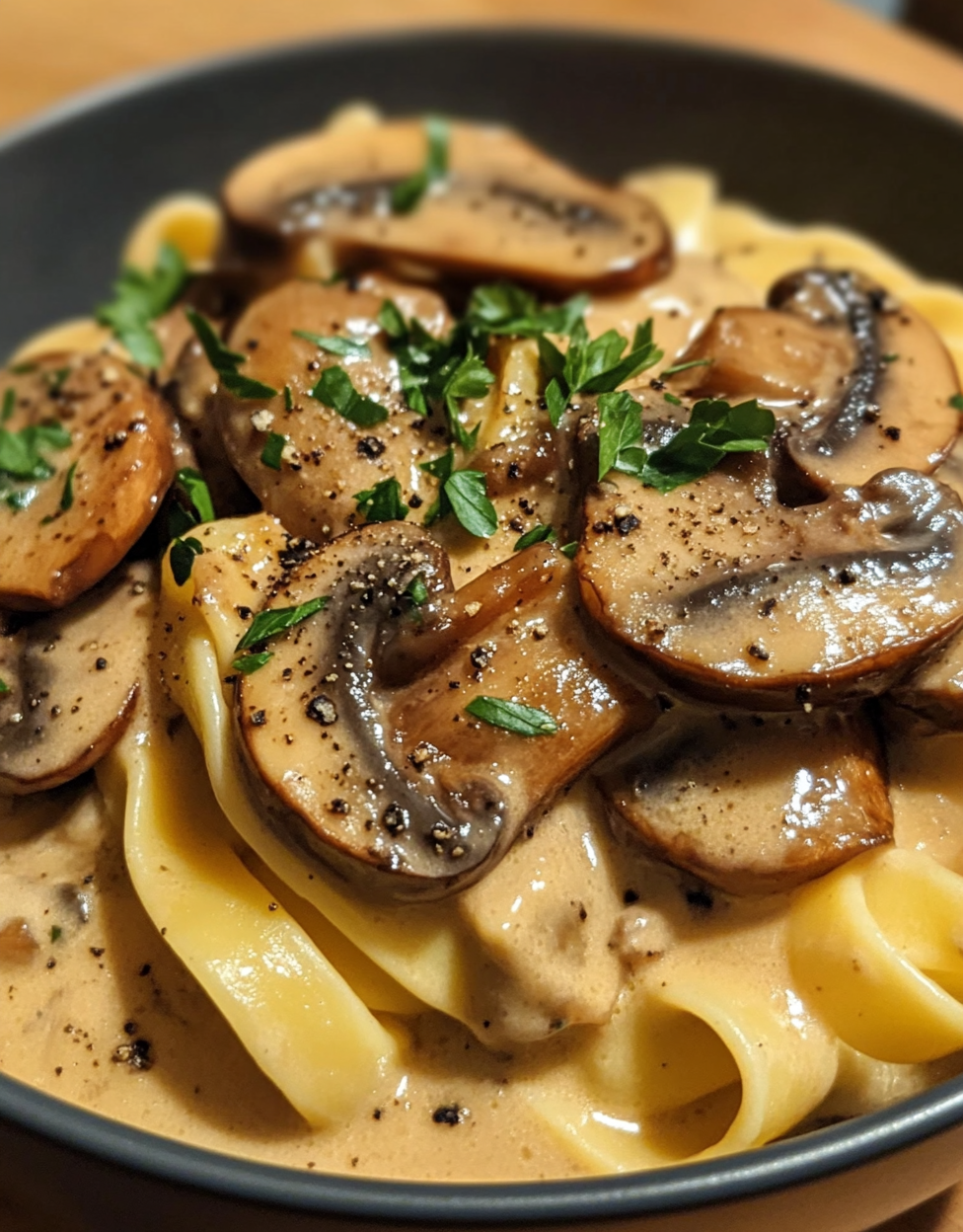 Amateur Reddit photo of creamy mushroom pasta dish.