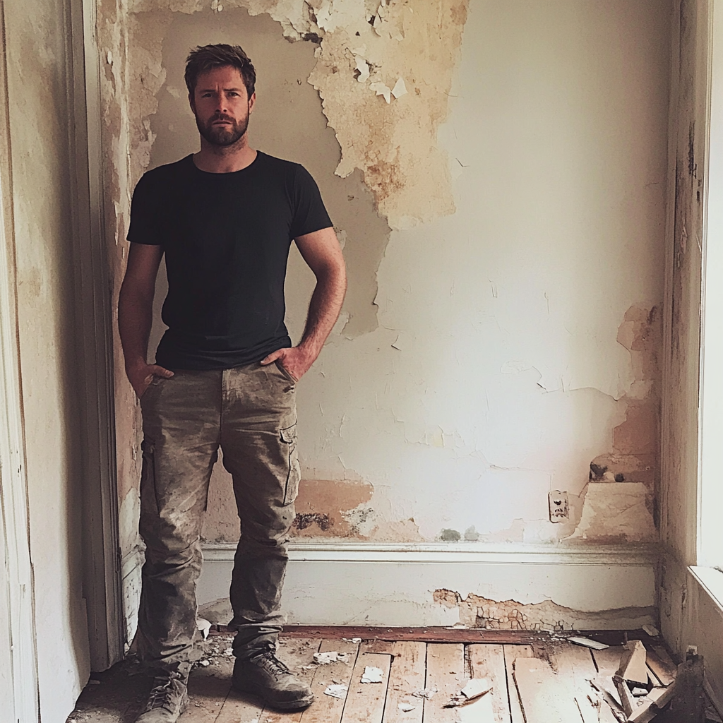 Amateur photo of British man in old house.