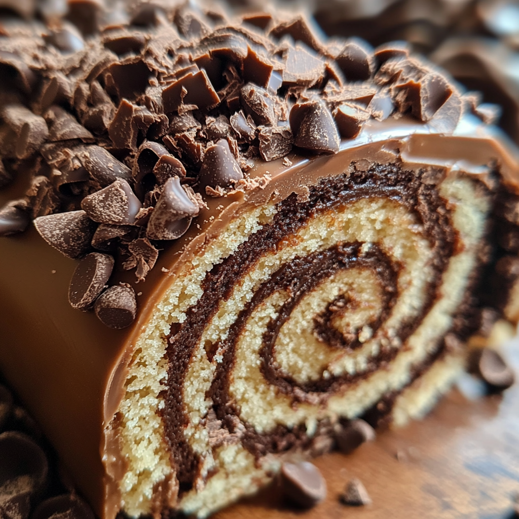 Amateur photo of chocolate Swiss Roll details.