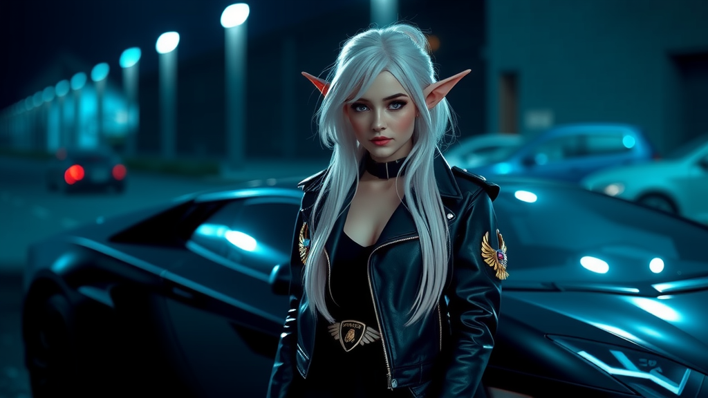 Amazing 8k Ultra HD Elf Girl Near Lamborghini