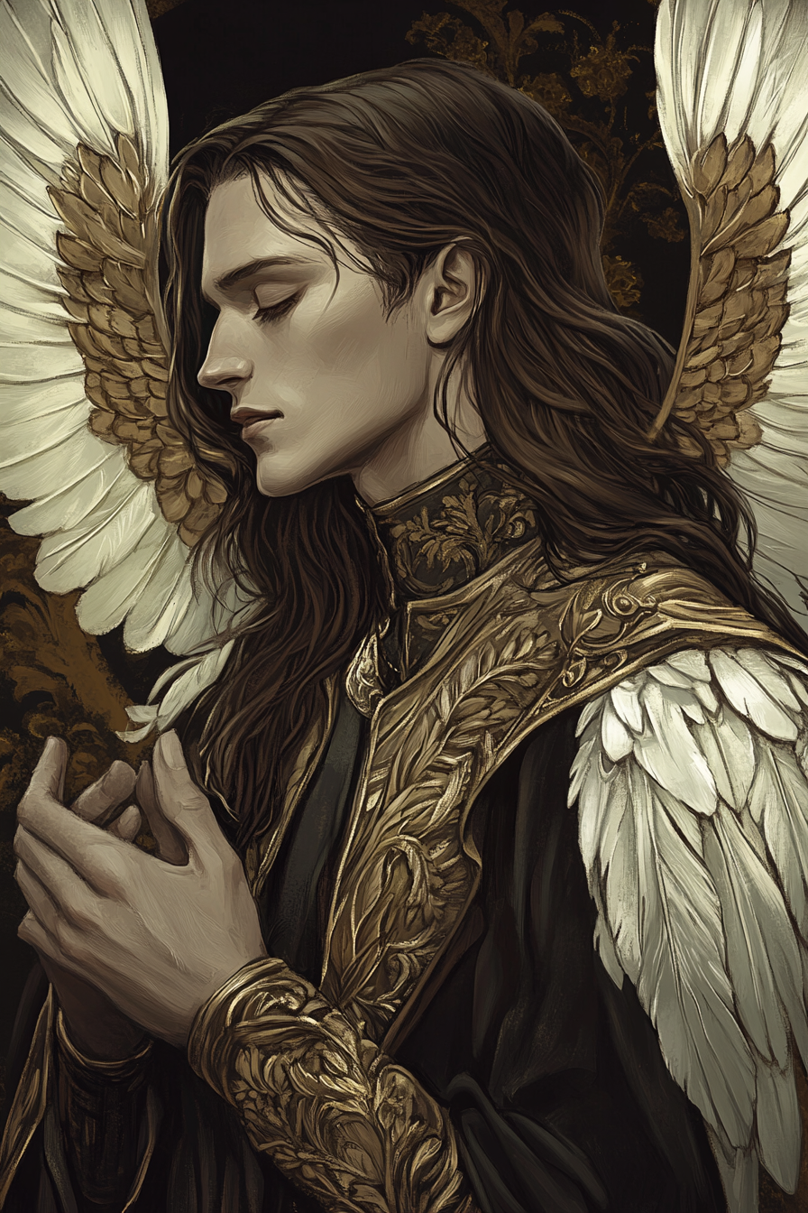 Amazingly detailed fantasy illustration of elegant androgynous man.