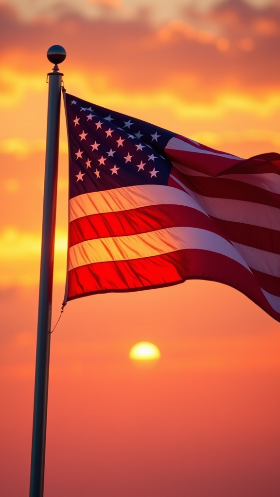 American Flag at Sunset Mobile Wallpaper