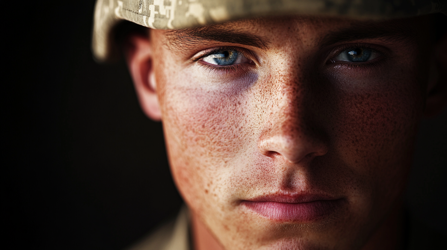 American soldier, handsome, cute, professional studio portrait, sharp focus.