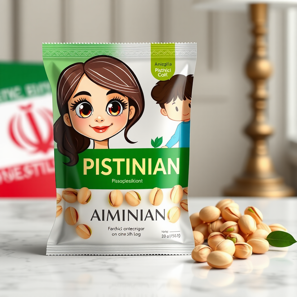 Aminian Pistachio Package: Iranian Girl and Boy Cartoon