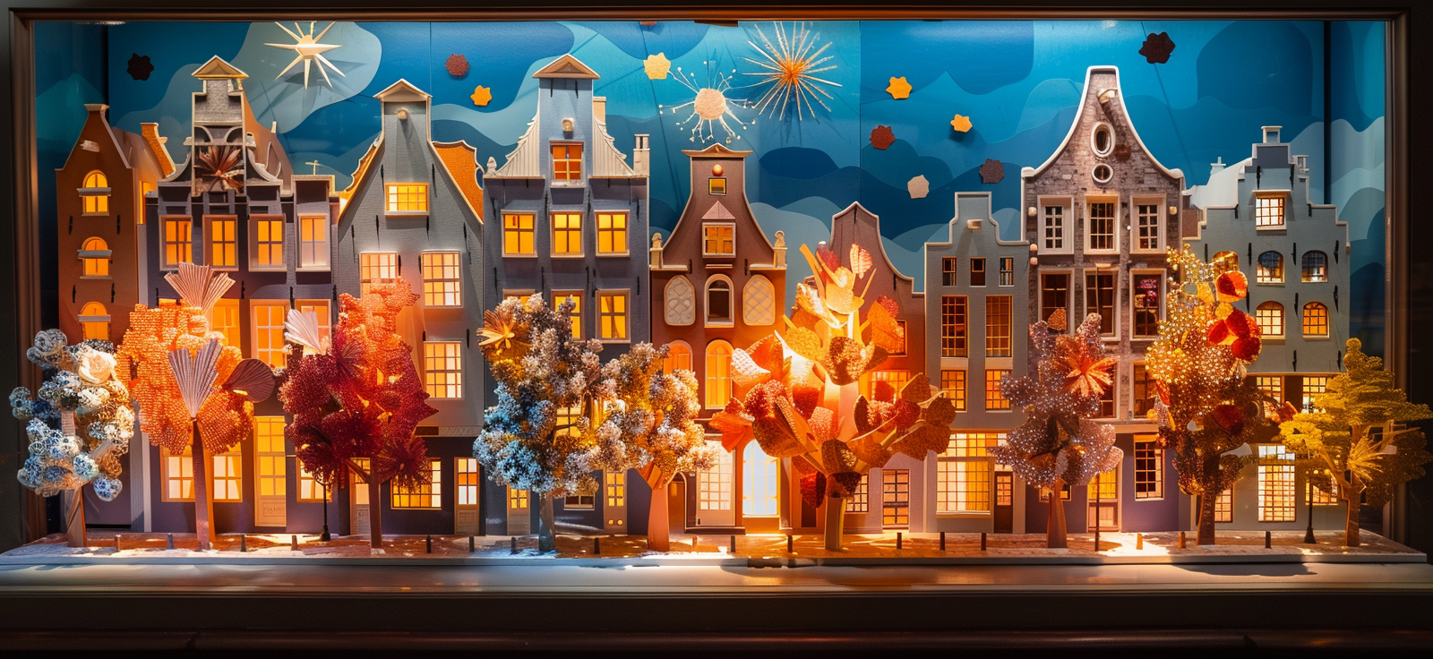 Amsterdam Night in Colorful Paper Sculpture Display